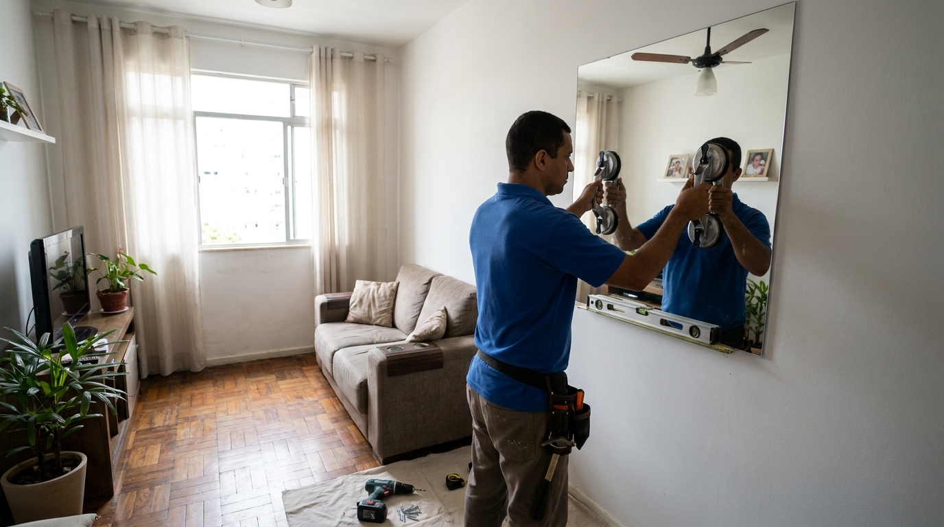 Espelho sob medida com parquet em Ipatinga-MG