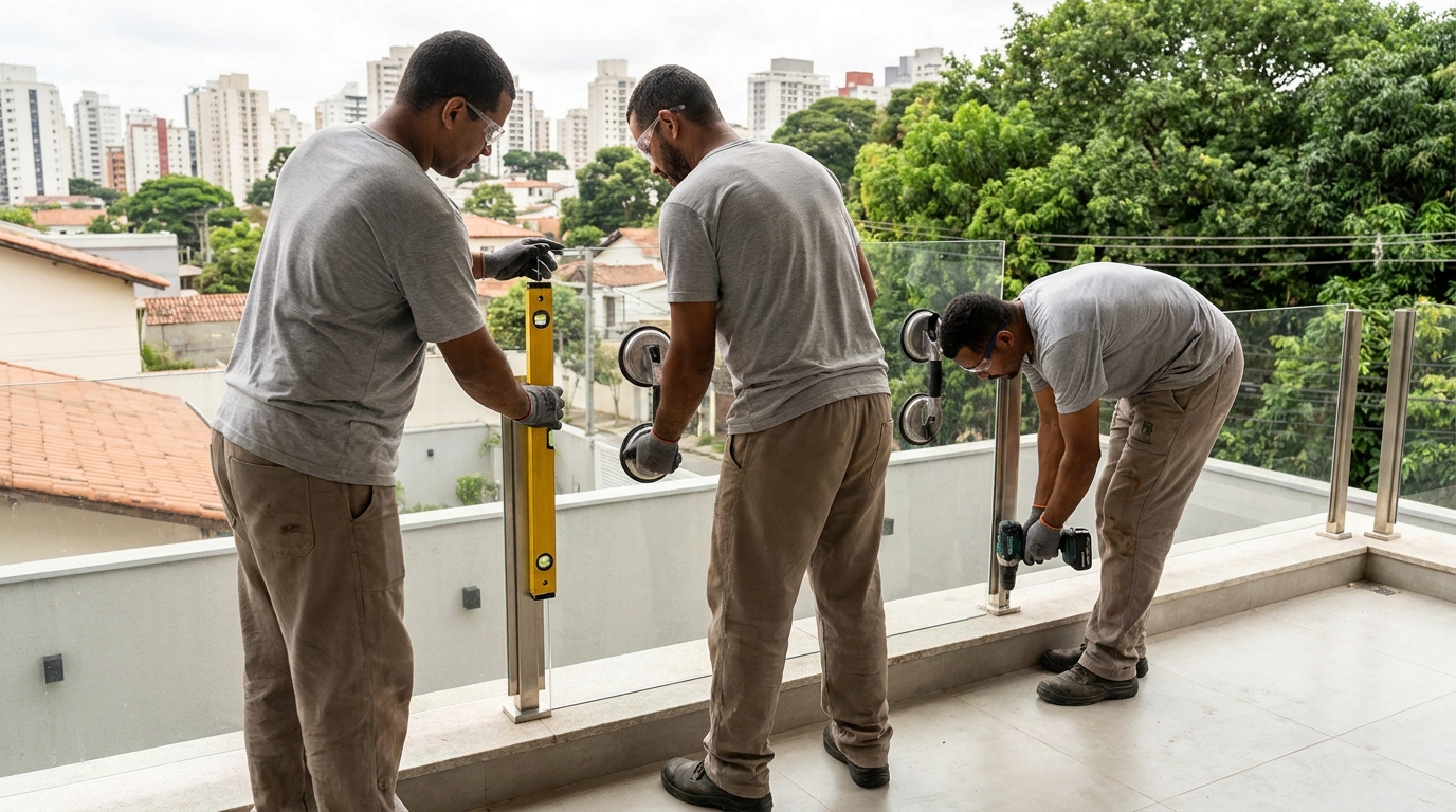 Guarda-corpo em terraço alto com vista cidade em Ipatinga-MG