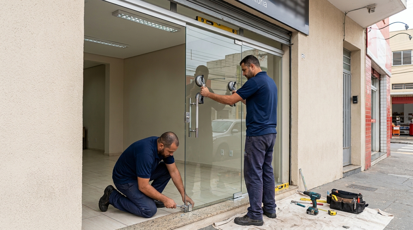 Porta de vidro com puxador inox em Ipatinga-MG